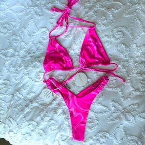 KuLani Kinis pink swirl bikini thong. BRAND NEW! Top XL, Bottoms M